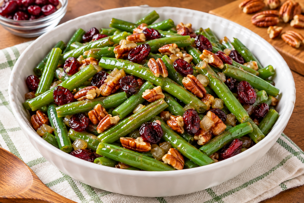 Honey-Teriyaki Green Beans with Craisins and Pecans